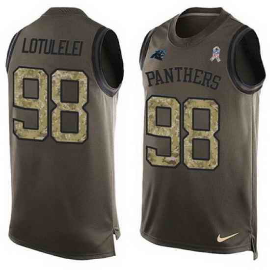 Nike Panthers #98 Star Lotulelei Green Mens Stitched NFL Limited Salute To Service Tank Top Jersey